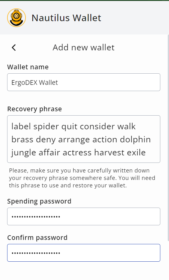 Nautilus click wallet