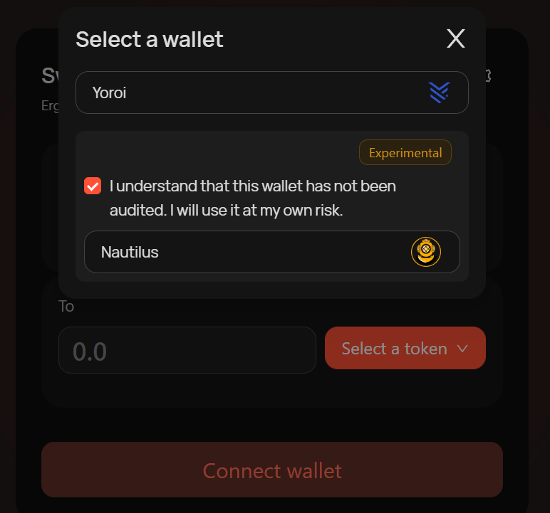 Nautilus wallet screen