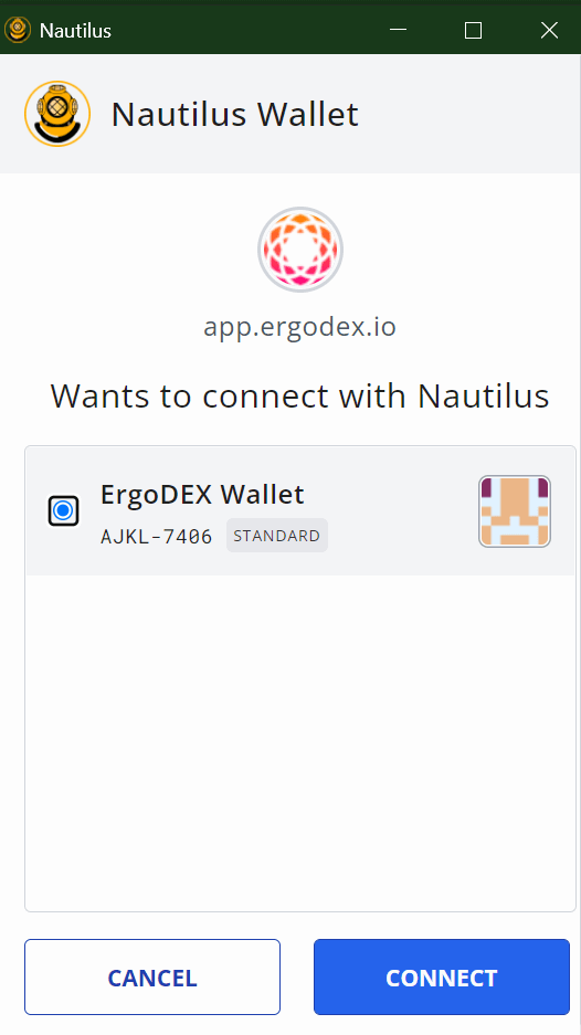Nautilus wallet screen